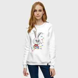 Свитшот хлопковый женский Кролик Снежок новогодний, цвет: белый — фото 2