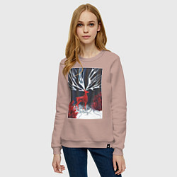 Свитшот хлопковый женский Красный олень с гиганскими рогами, цвет: пыльно-розовый — фото 2