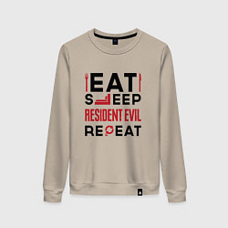 Свитшот хлопковый женский Надпись: eat sleep Resident Evil repeat, цвет: миндальный