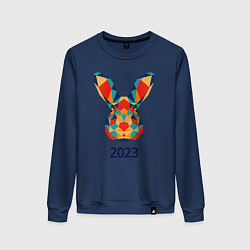 Свитшот хлопковый женский Кролик из мозаики 2023, цвет: тёмно-синий