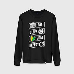 Свитшот хлопковый женский Eat sleep JDM repeat, цвет: черный