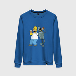 Свитшот хлопковый женский Drunk Homer and Bender, цвет: синий