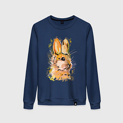 Свитшот хлопковый женский Портрет рыжего кролика, цвет: тёмно-синий
