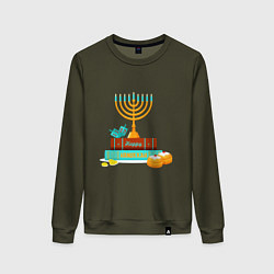 Свитшот хлопковый женский Happy Hanukkah, цвет: хаки