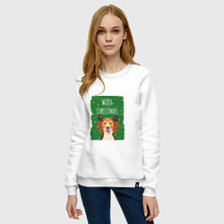 Свитшот хлопковый женский Woof christmas, цвет: белый — фото 2