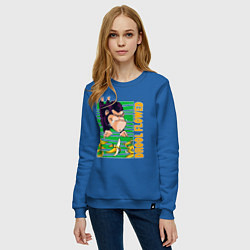 Свитшот хлопковый женский Обезьяна ловит бананы, цвет: синий — фото 2