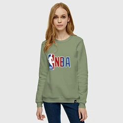Свитшот хлопковый женский NBA - big logo, цвет: авокадо — фото 2