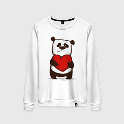 Свитшот хлопковый женский Мультяшный милый панда с сердцем, цвет: белый