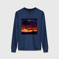Свитшот хлопковый женский Пиксельный закат в Африке, цвет: тёмно-синий