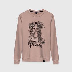 Свитшот хлопковый женский Римма в венке из летних цветов, цвет: пыльно-розовый