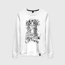 Свитшот хлопковый женский Юнона в венке из летних цветов, цвет: белый