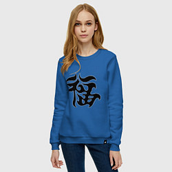 Свитшот хлопковый женский Японский иероглиф - Удача, цвет: синий — фото 2