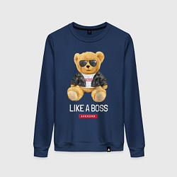 Свитшот хлопковый женский Like a boss мишка, цвет: тёмно-синий