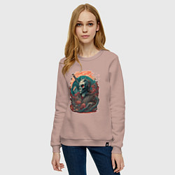 Свитшот хлопковый женский Череп скелета самурая, цвет: пыльно-розовый — фото 2