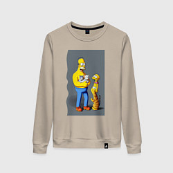Свитшот хлопковый женский Homer Simpson and cats - нейросеть арт, цвет: миндальный