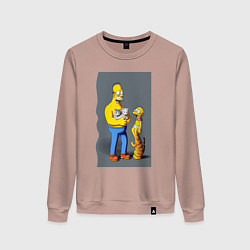 Свитшот хлопковый женский Homer Simpson and cats - нейросеть арт, цвет: пыльно-розовый