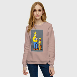 Свитшот хлопковый женский Homer Simpson and cats - нейросеть арт, цвет: пыльно-розовый — фото 2