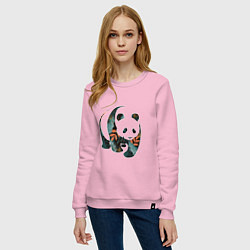 Свитшот хлопковый женский Панда в цветочном принте, цвет: светло-розовый — фото 2