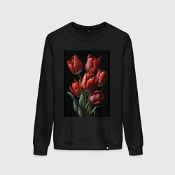 Свитшот хлопковый женский Букет тюльпанов, цвет: черный