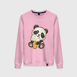 Свитшот хлопковый женский Милый панда кушает мороженое, цвет: светло-розовый