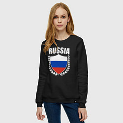 Свитшот хлопковый женский Российский щит, цвет: черный — фото 2