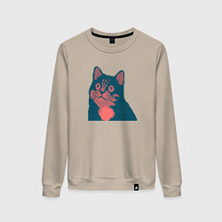 Свитшот хлопковый женский Vintage pixel cat, цвет: миндальный