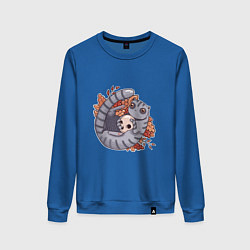 Свитшот хлопковый женский Осенний котик-енотик, цвет: синий