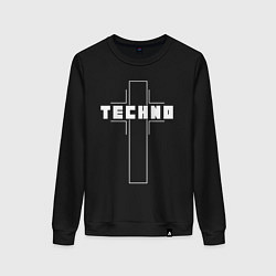 Свитшот хлопковый женский Techno крест, цвет: черный