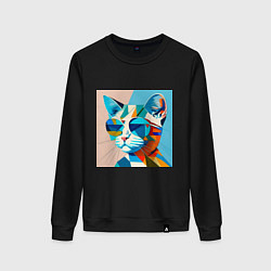 Свитшот хлопковый женский Кот в темных очках Пикассо, цвет: черный