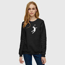 Свитшот хлопковый женский Маленький белый силуэт волейболиста, цвет: черный — фото 2