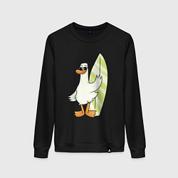 Свитшот хлопковый женский Гусь серфингист в очках, цвет: черный