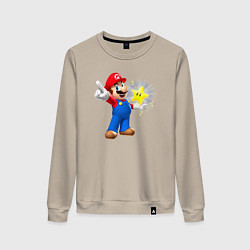 Свитшот хлопковый женский Марио держит звезду, цвет: миндальный