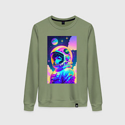 Свитшот хлопковый женский Девчонка бравый космонавт - нейросеть, цвет: авокадо