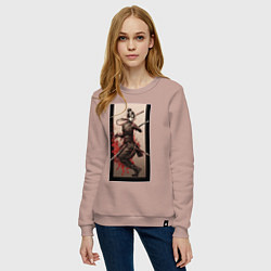 Свитшот хлопковый женский Девушка самурай японский стиль, цвет: пыльно-розовый — фото 2
