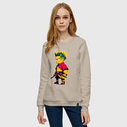 Свитшот хлопковый женский Bart Simpson samurai - neural network, цвет: миндальный — фото 2