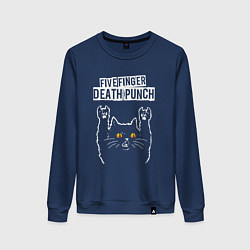 Свитшот хлопковый женский Five Finger Death Punch rock cat, цвет: тёмно-синий