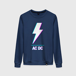 Свитшот хлопковый женский AC DC glitch rock, цвет: тёмно-синий