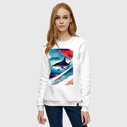 Свитшот хлопковый женский Shark - watercolor - art, цвет: белый — фото 2