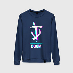 Свитшот хлопковый женский Doom в стиле glitch и баги графики, цвет: тёмно-синий