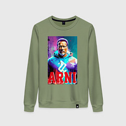 Свитшот хлопковый женский Super Arnold Schwarzenegger - Arni ai pop art, цвет: авокадо