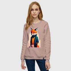 Свитшот хлопковый женский Лис-модник - нейросеть, цвет: пыльно-розовый — фото 2