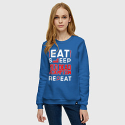 Свитшот хлопковый женский Надпись eat sleep Red Dead Redemption repeat, цвет: синий — фото 2