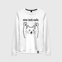 Свитшот хлопковый женский Nine Inch Nails - rock cat, цвет: белый