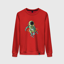 Свитшот хлопковый женский Космонавт катается на скейте, цвет: красный