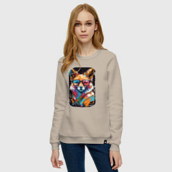 Свитшот хлопковый женский Abstract Colorful Fox, цвет: миндальный — фото 2