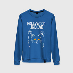 Свитшот хлопковый женский Hollywood Undead rock cat, цвет: синий