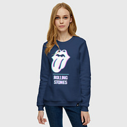 Свитшот хлопковый женский Rolling Stones glitch rock, цвет: тёмно-синий — фото 2