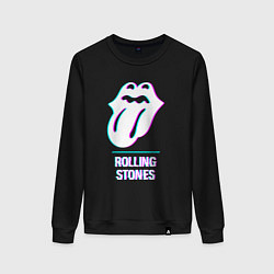 Свитшот хлопковый женский Rolling Stones glitch rock, цвет: черный
