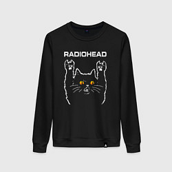 Свитшот хлопковый женский Radiohead rock cat, цвет: черный