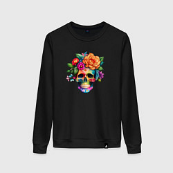 Женский свитшот Череп с цветами в мексиканском стиле